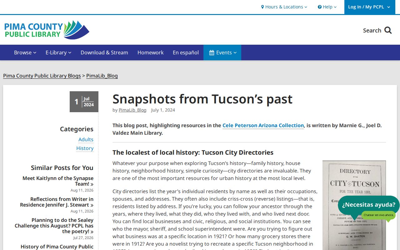 Pima County city directory history and Tucson holdings