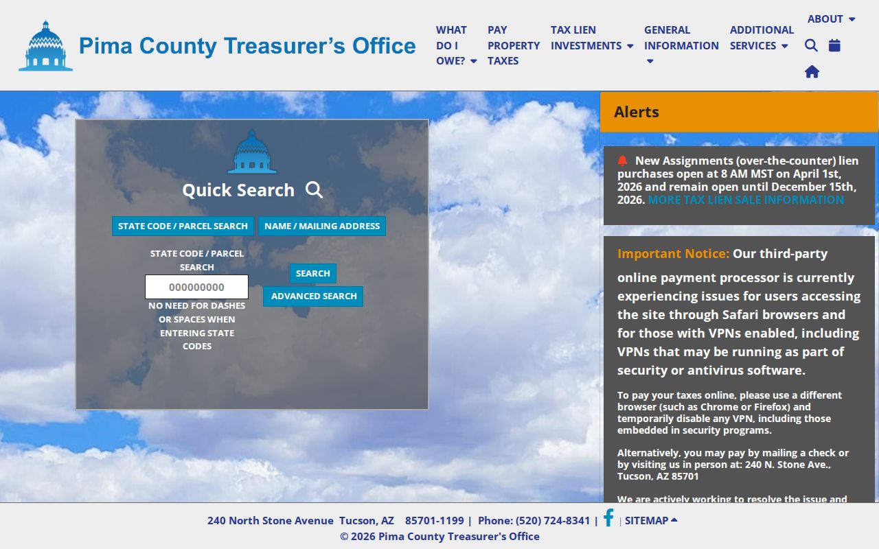 Pima County neighbors lookup through Treasurer name and mailing address search