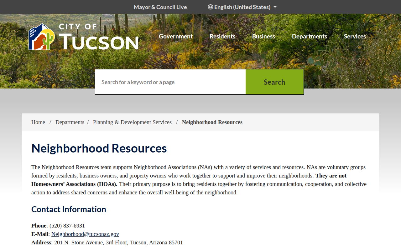 Pima County neighbors lookup Tucson neighborhood association resources