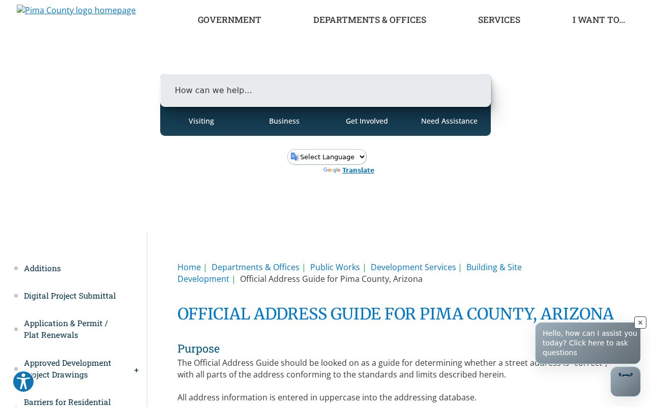 Pima County street directory official address naming guide