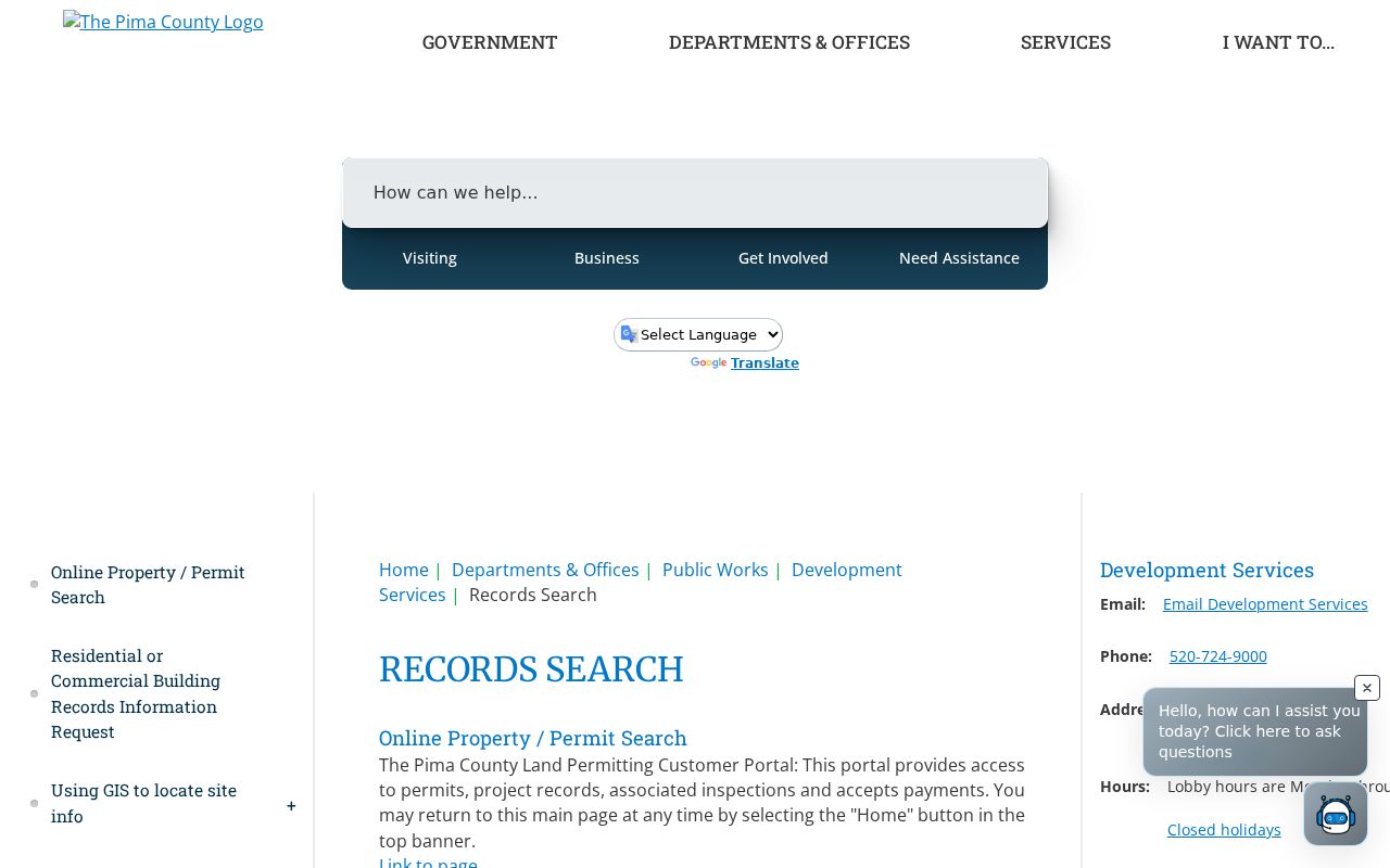 Pima County street directory unincorporated development records search