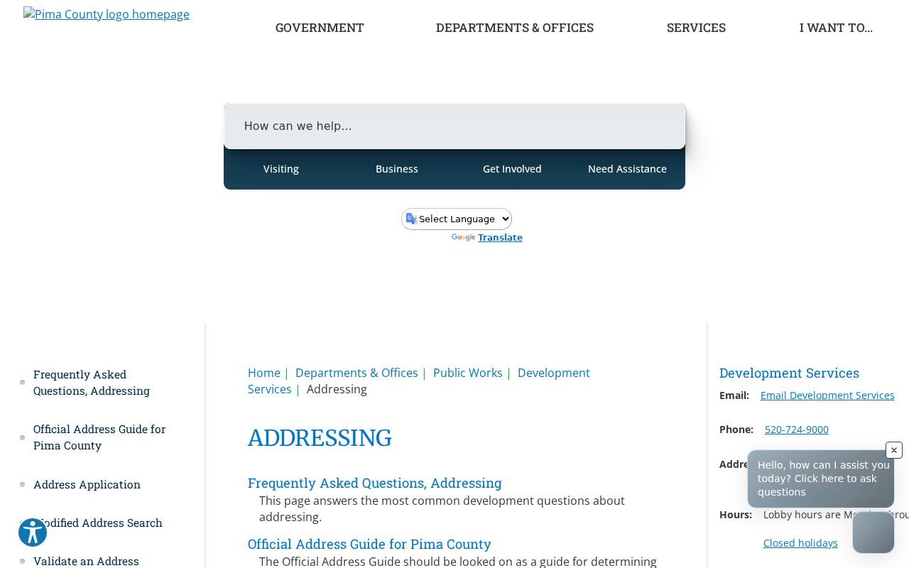 Pima County ZIP code directory county addressing authority